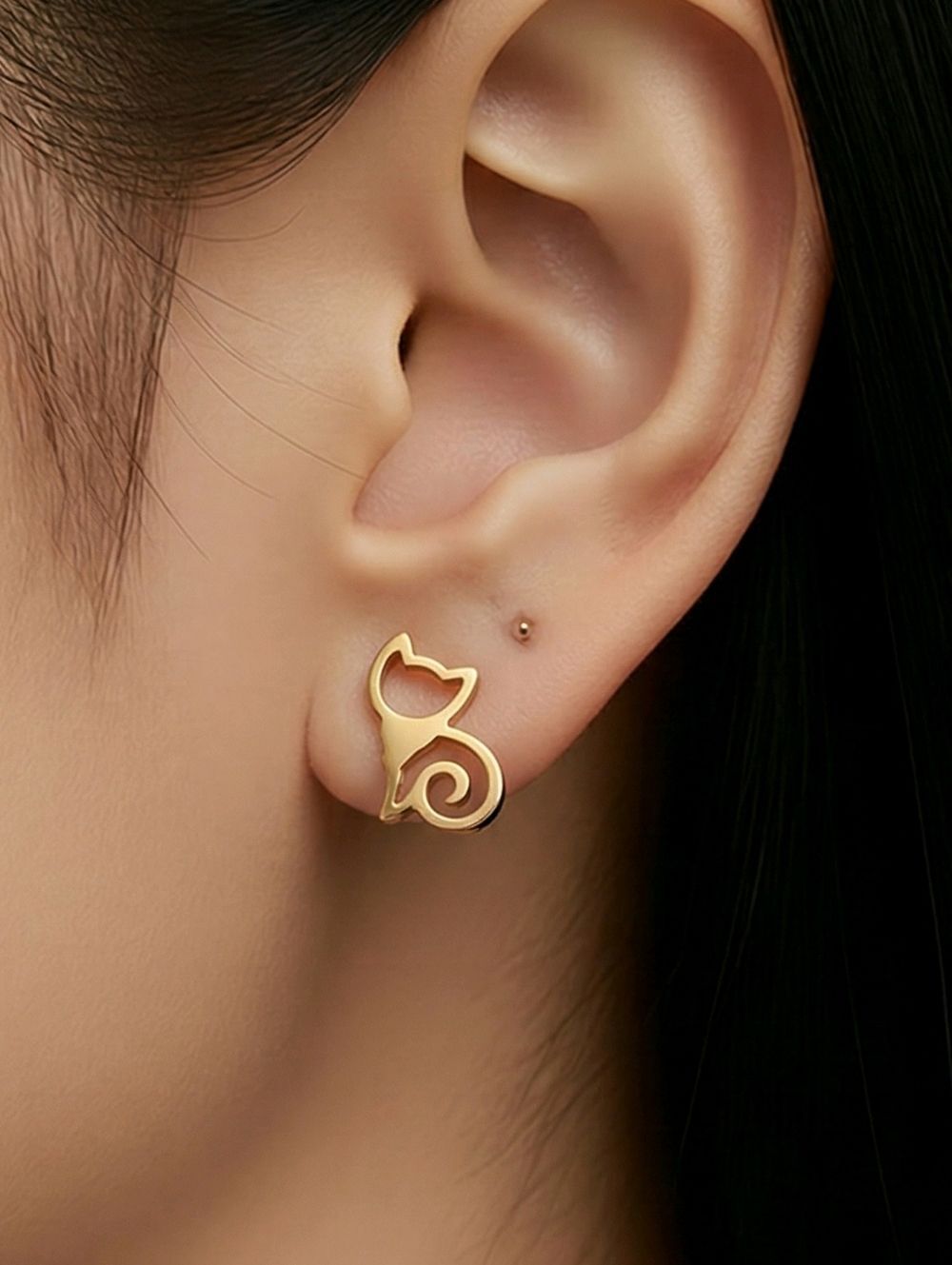 Gold Cat Outline Stud Earrings Dainty Stainless Steel Minimalist Pet Lover Kitty